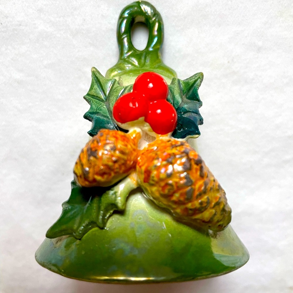Vintage Christmas pine cone ceramic bell
